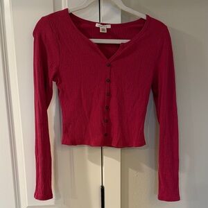 Forever 21 Fuchsia Button-Down Cropped Ribbed Top